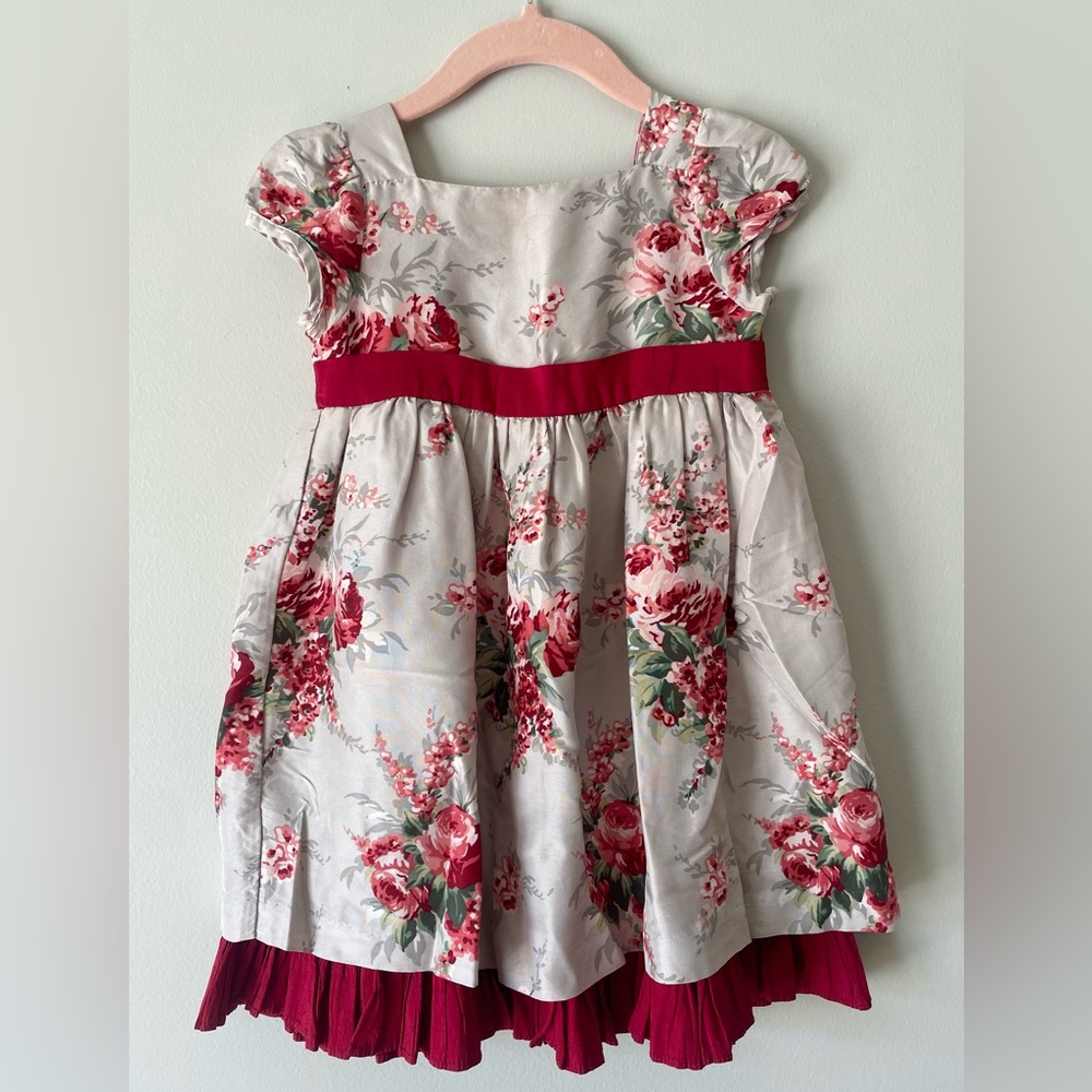 Janie and Jack Gray and Red Floral Dress 12-18mo